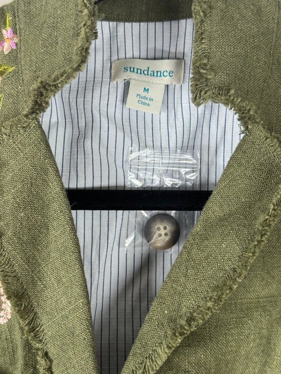Sundance Embroidered Floral Linen Olive Green Blazer Jacket Lined Size M New - Picture 6 of 7